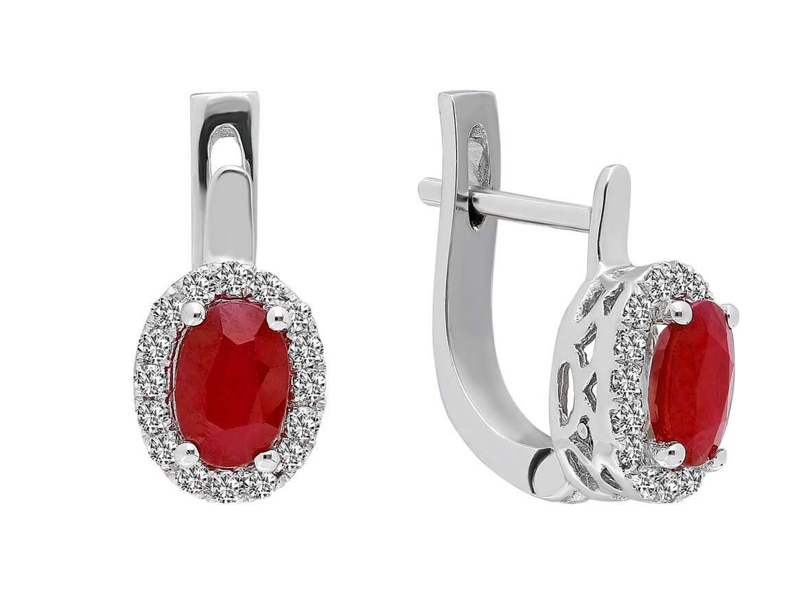 Diamant und Oval Rubin Ohrringe - handgefertigter Diamantschmuck aus Feingold | Sirius Diamant