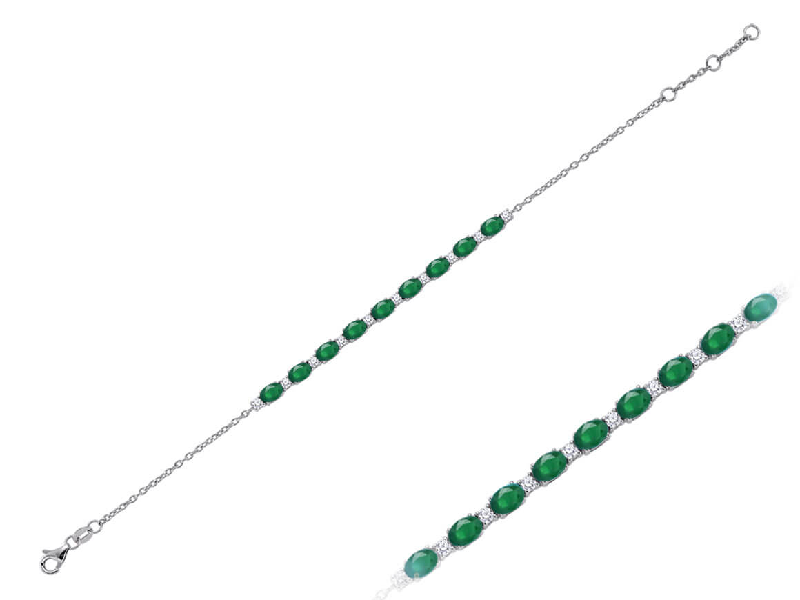 Diamant und Oval Smaragd Armband in 14 K Weißgold - handgefertigter Diamantschmuck aus Feingold | Sirius Diamant