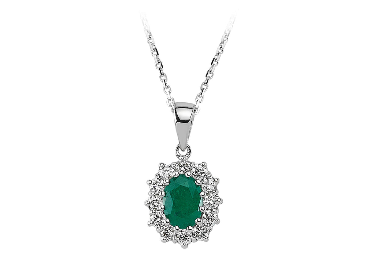 Diamant und Oval Schliff Smaragd Collier in 14 K Weißgold - handgefertigter Diamantschmuck aus Feingold | Sirius Diamant