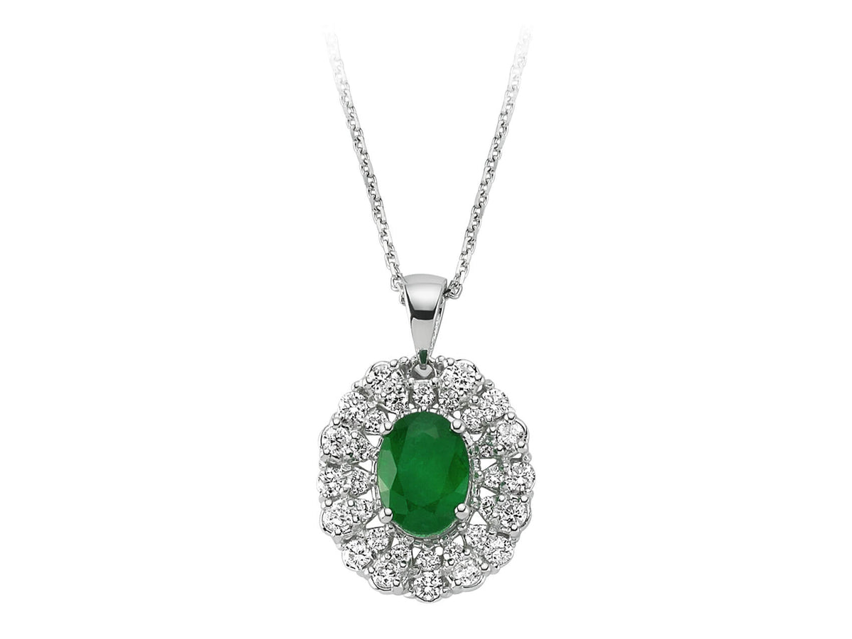 Diamant und Tropfen Smaragd Collier in 14 K - handgefertigter Diamantschmuck aus Feingold | Sirius Diamant