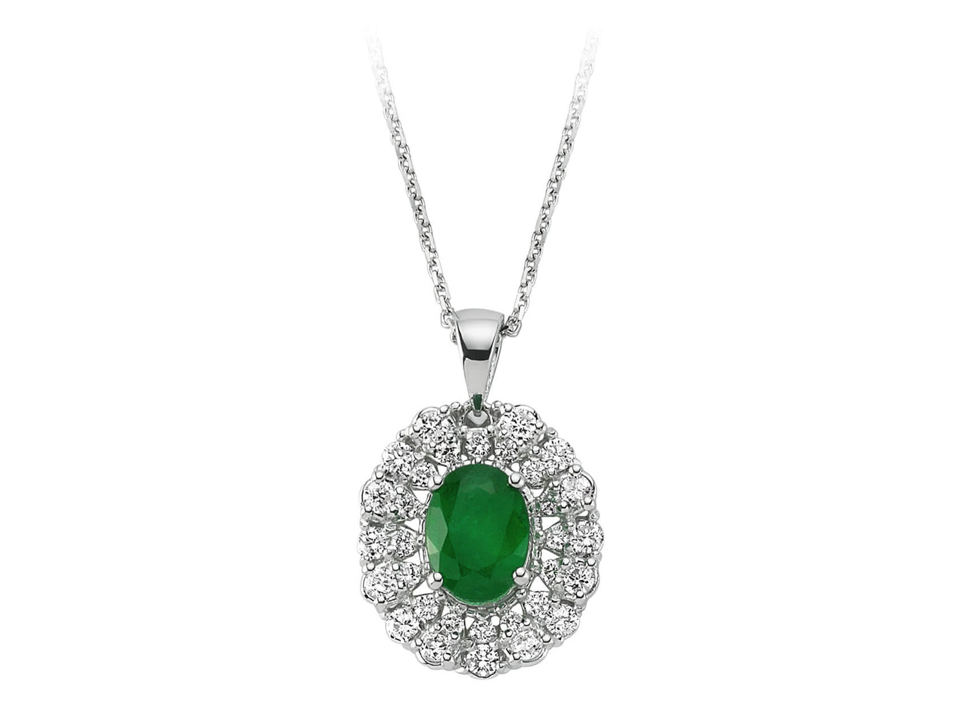 Diamond and drop emerald necklace in 14 K