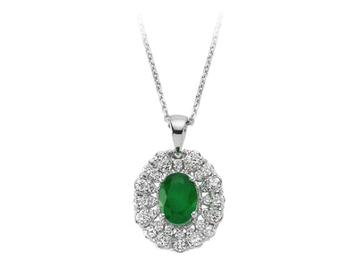 Diamond and drop emerald necklace in 14 K