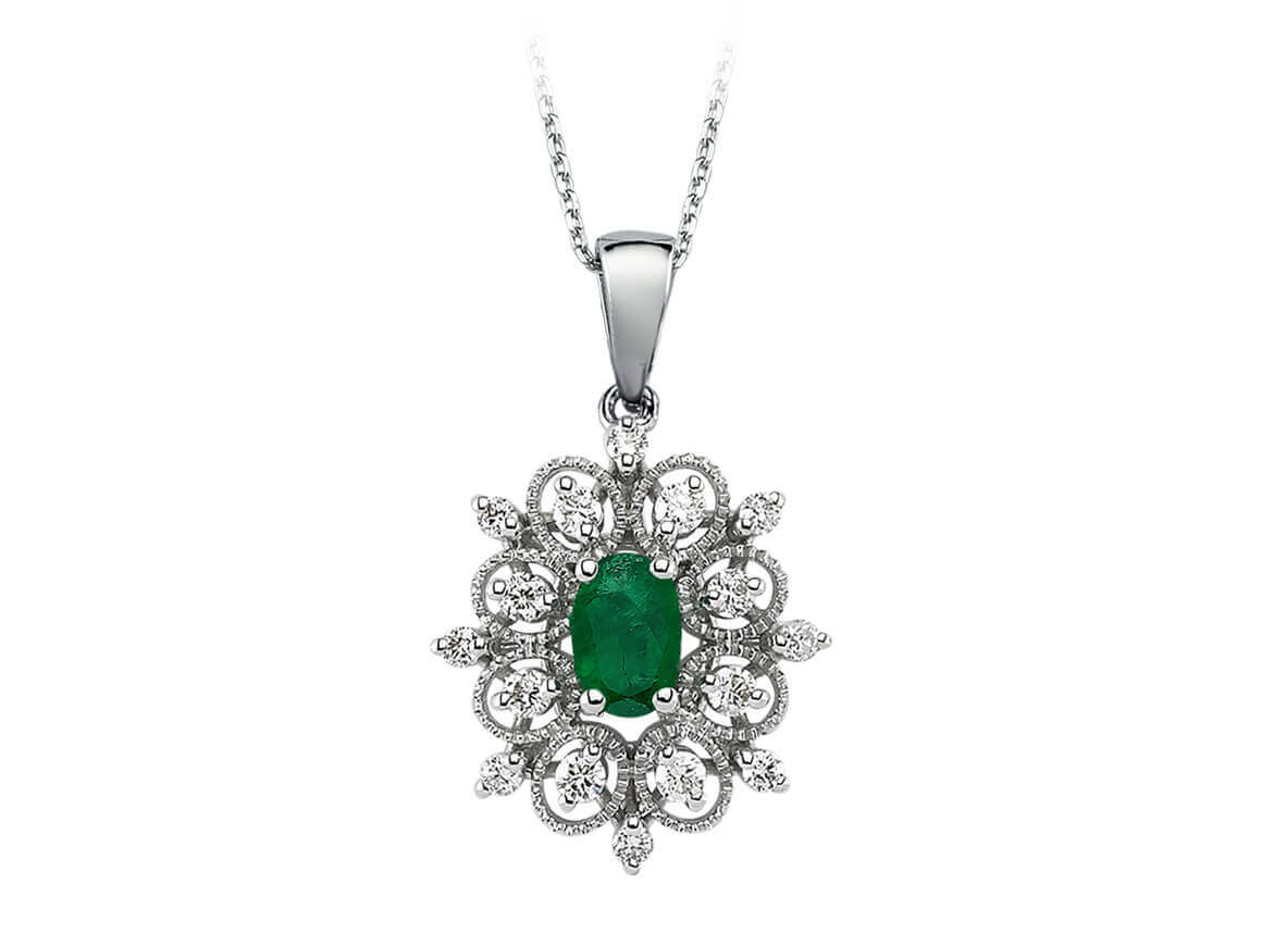 Diamond and oval emerald necklace