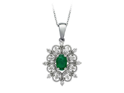 Diamond and oval emerald necklace
