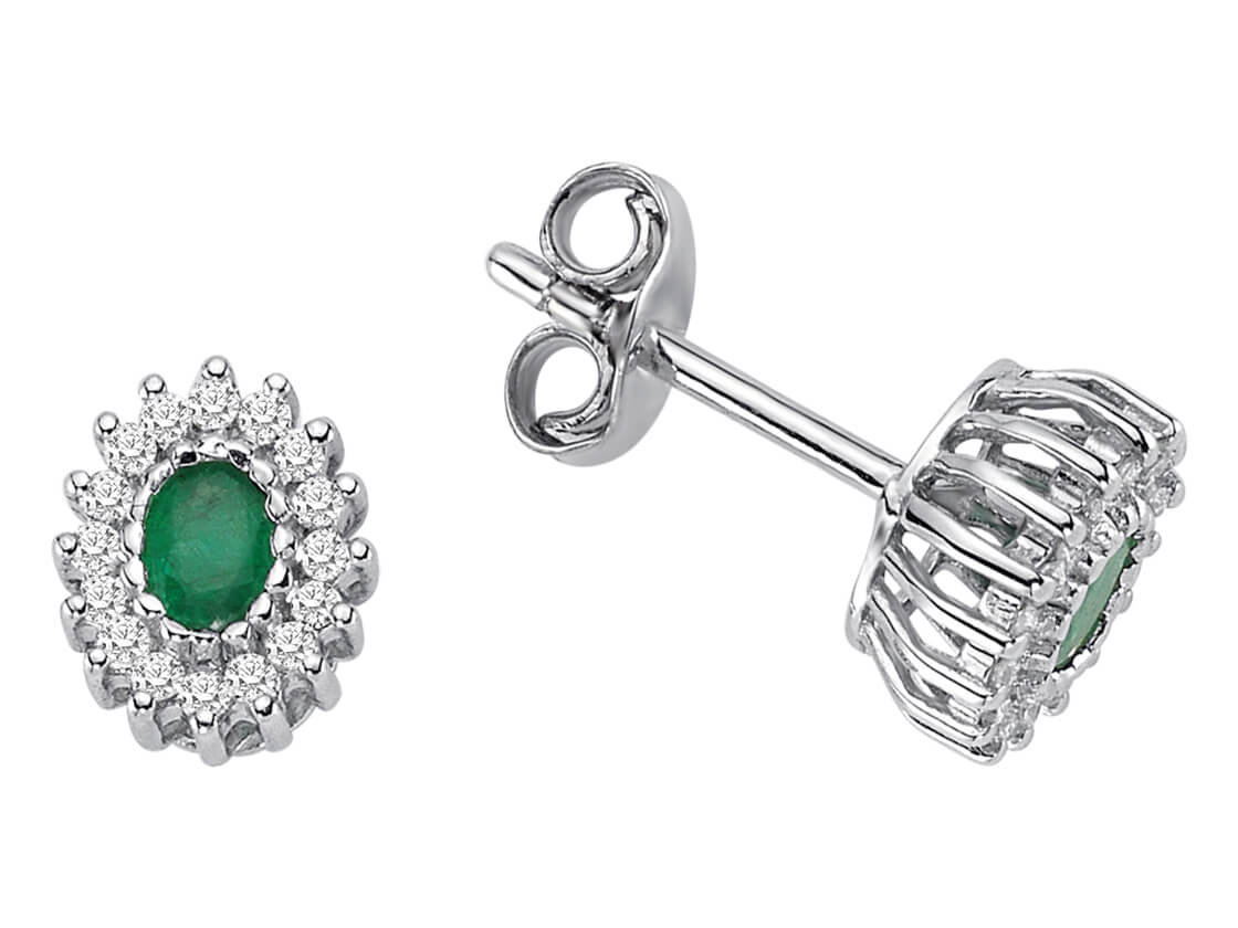 Diamond and oval emerald earrings in 333 8 carat gold