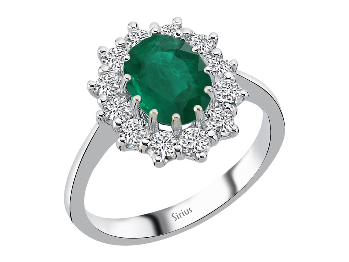 Diamant und Ovaler Smaragdstein Großer Anturaj Ring - handgefertigter Diamantschmuck aus Feingold | Sirius Diamant