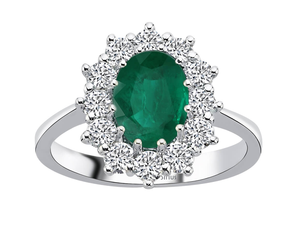 Diamond and Oval Emerald Large Anturaj Ring