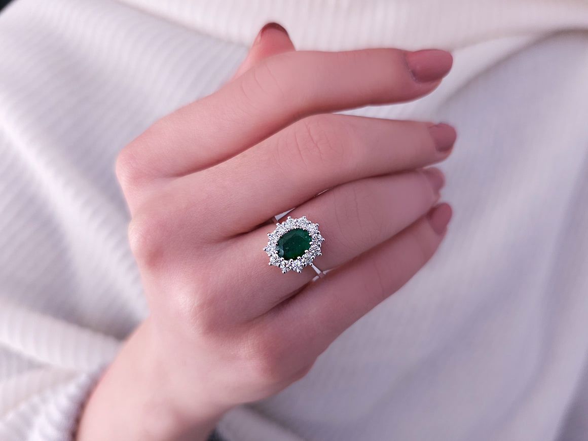 Diamond and Oval Emerald Large Anturaj Ring