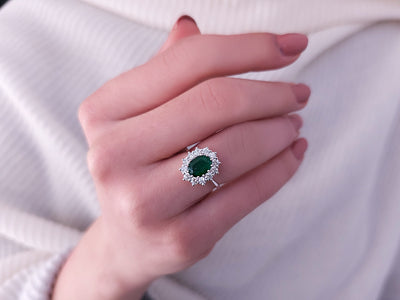 Diamond and Oval Emerald Large Anturaj Ring