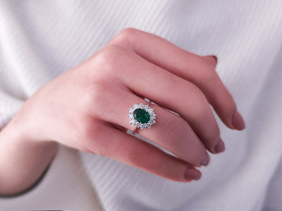 Diamond and Oval Emerald Large Anturaj Ring