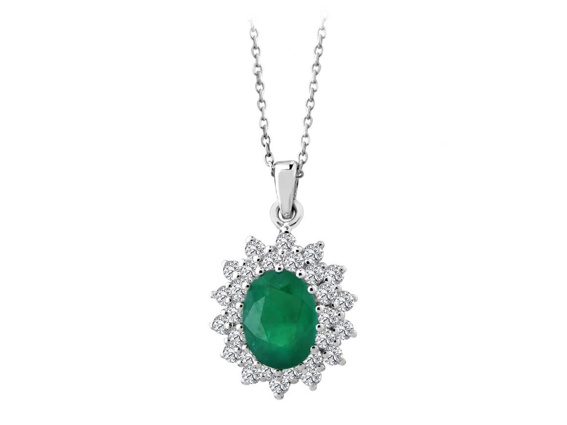 Diamond and oval emerald necklace