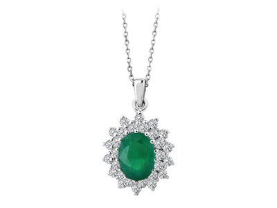 Diamond and oval emerald necklace