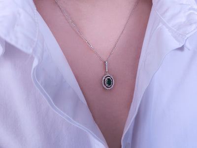 Diamond and oval emerald necklace