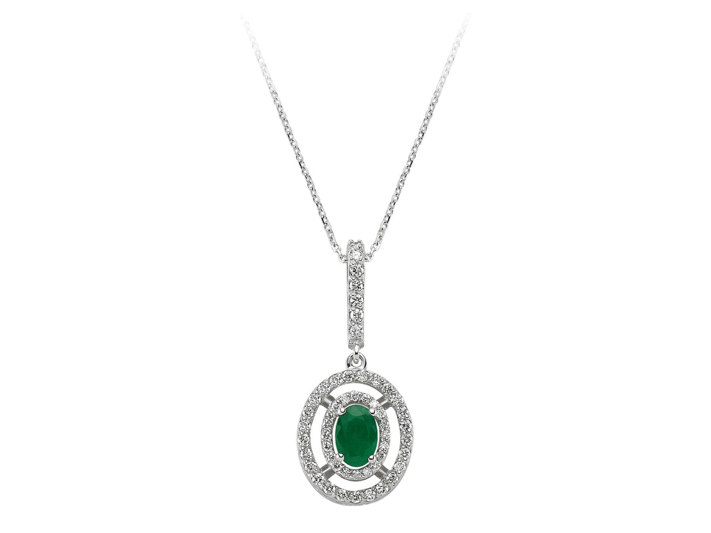 Diamond and oval emerald necklace