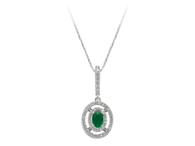 Diamond and oval emerald necklace