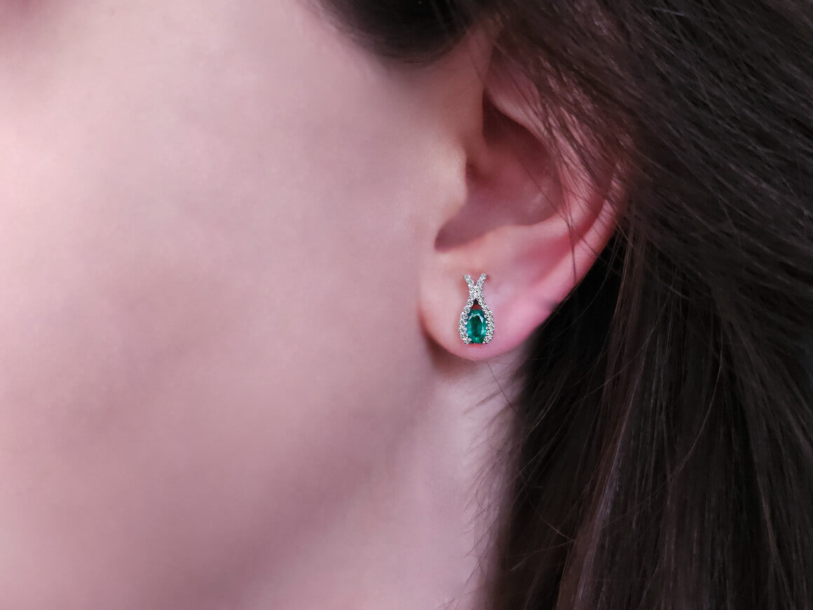 Diamond and Emerald Bud Earrings