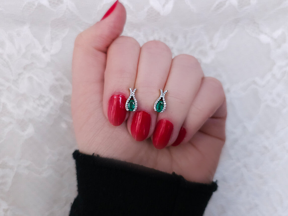 Diamond and Emerald Bud Earrings