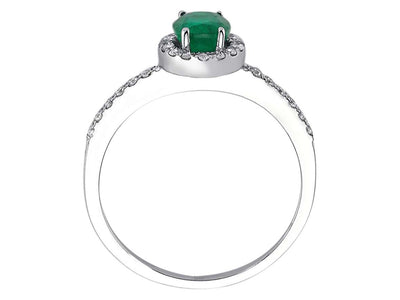 Diamond and oval emerald ring in 14 K white gold