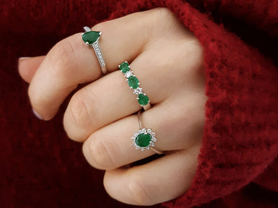 Diamond and Oval Emerald Tria Ring