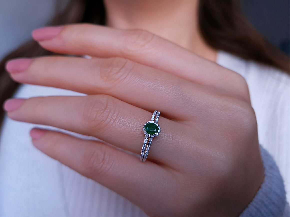 Diamond and Oval Emerald Ring