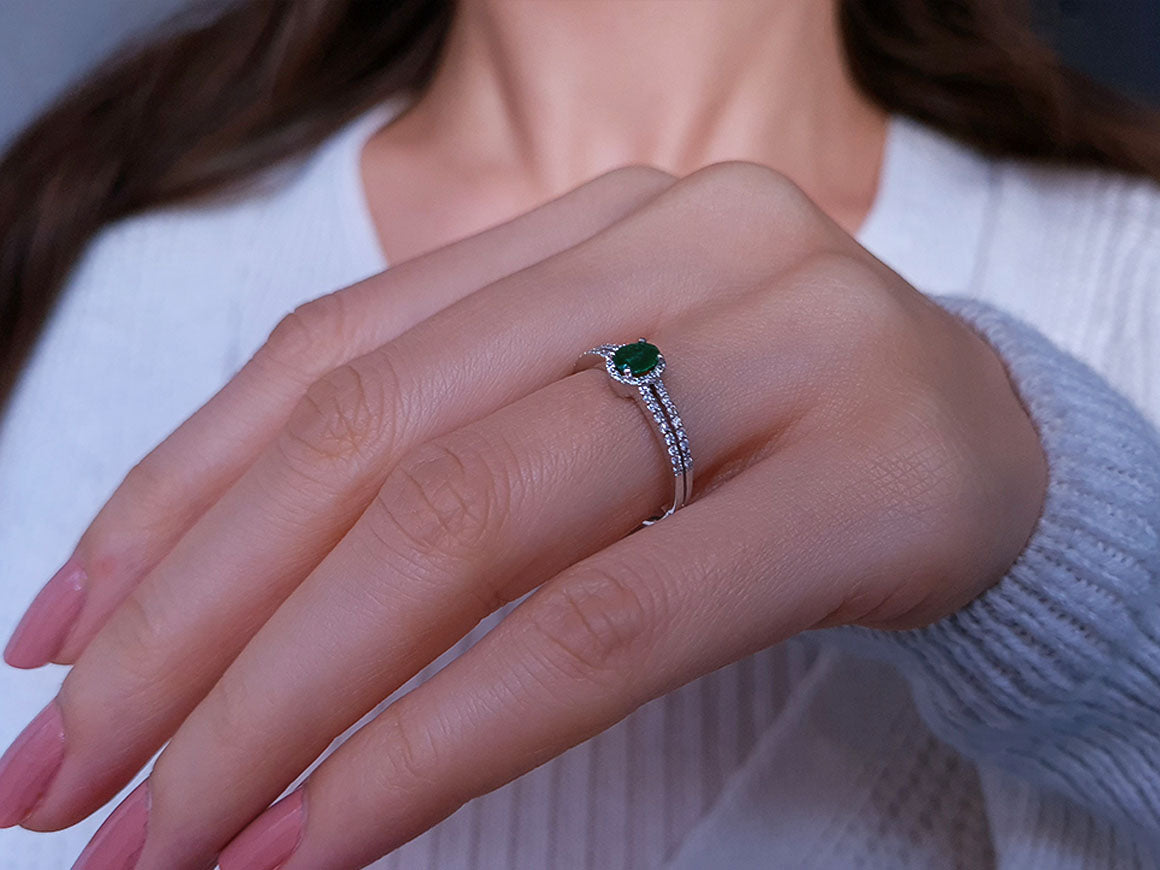 Diamond and Oval Emerald Ring