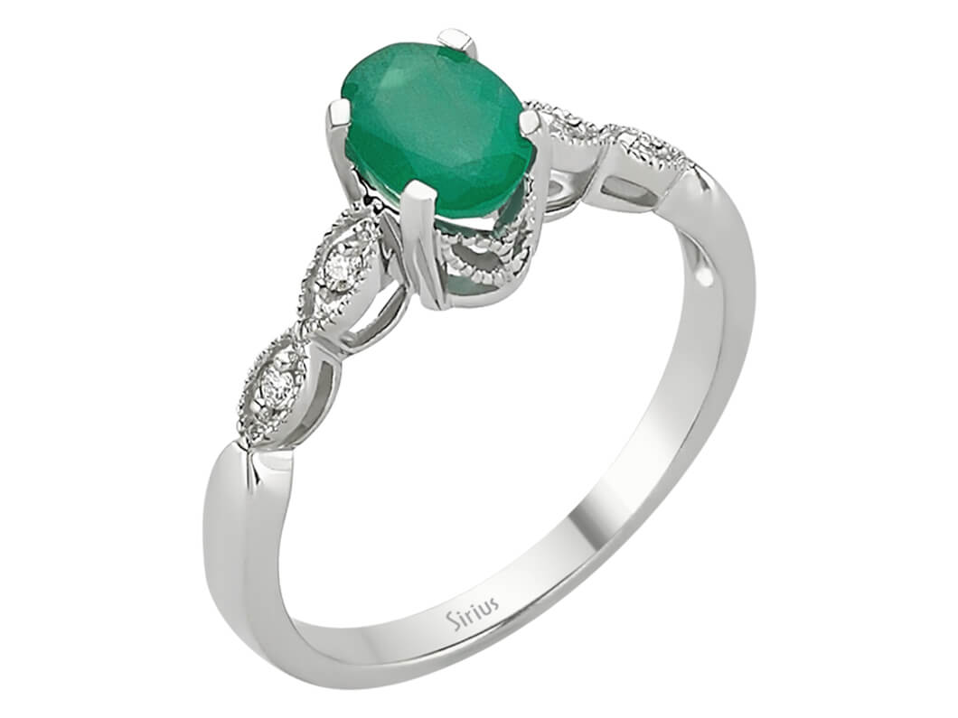 Diamond and Oval Emerald Ring
