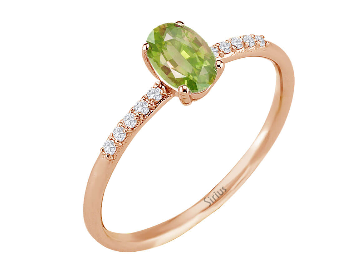 Diamant und Oval Schliff Peridot Ring - handgefertigter Diamantschmuck aus Feingold | Sirius Diamant