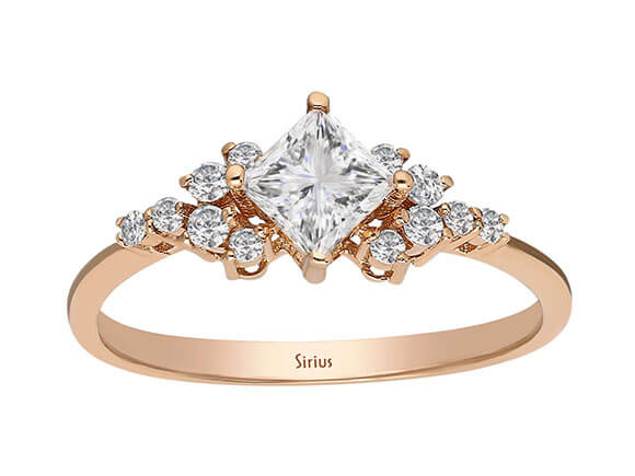 Prinzess-Schliff Weißer Saphir Ring mit Diamanten - handgefertigter Diamantschmuck aus Feingold | Sirius Diamant