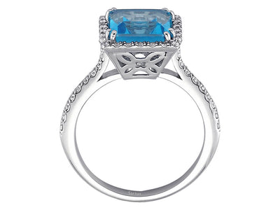 Diamond and Princess-Cut Blue Topaz Ring