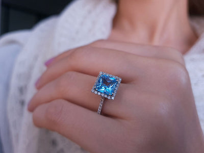 Diamond and Princess-Cut Blue Topaz Ring