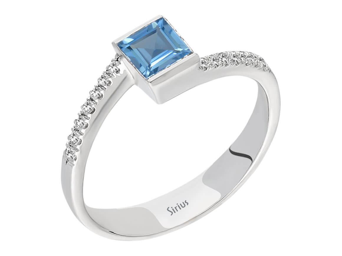 Diamant und Prinzessin Blauer Topas Ring - handgefertigter Diamantschmuck aus Feingold | Sirius Diamant