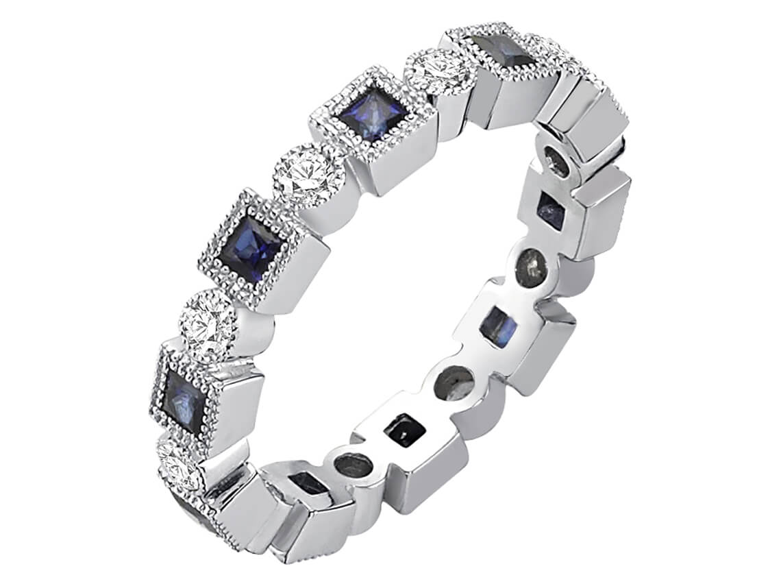 Diamant und Prinzessin Saphir rundum Allianz - handgefertigter Diamantschmuck aus Feingold | Sirius Diamant