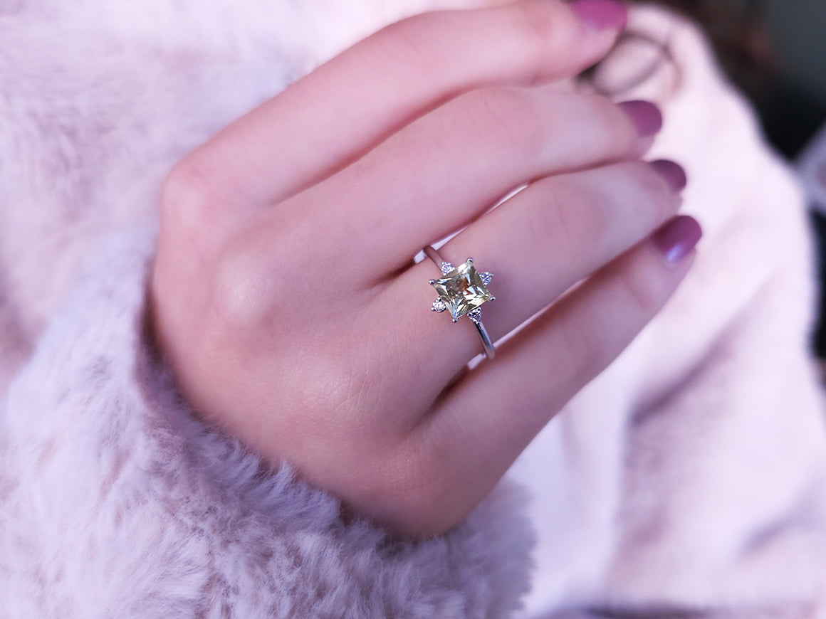 Diamant und Prinzessin Gelb Quartz Ring
