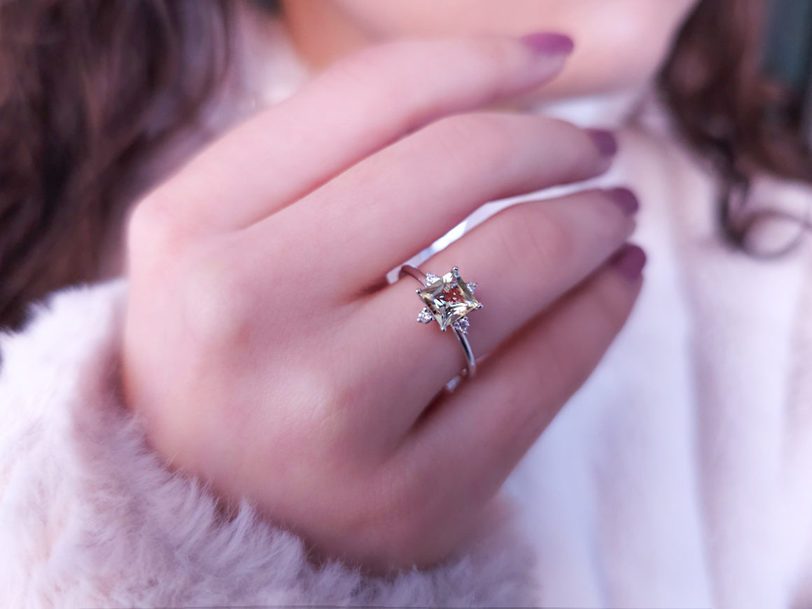 Bague Diamant et Quartz Jaune Princesse