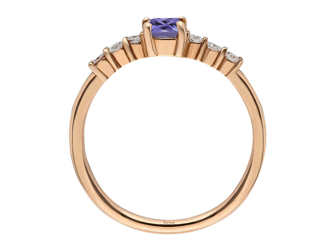 Diamant und Prinzessin AAA Tansanit Ring in 14k Rotgold