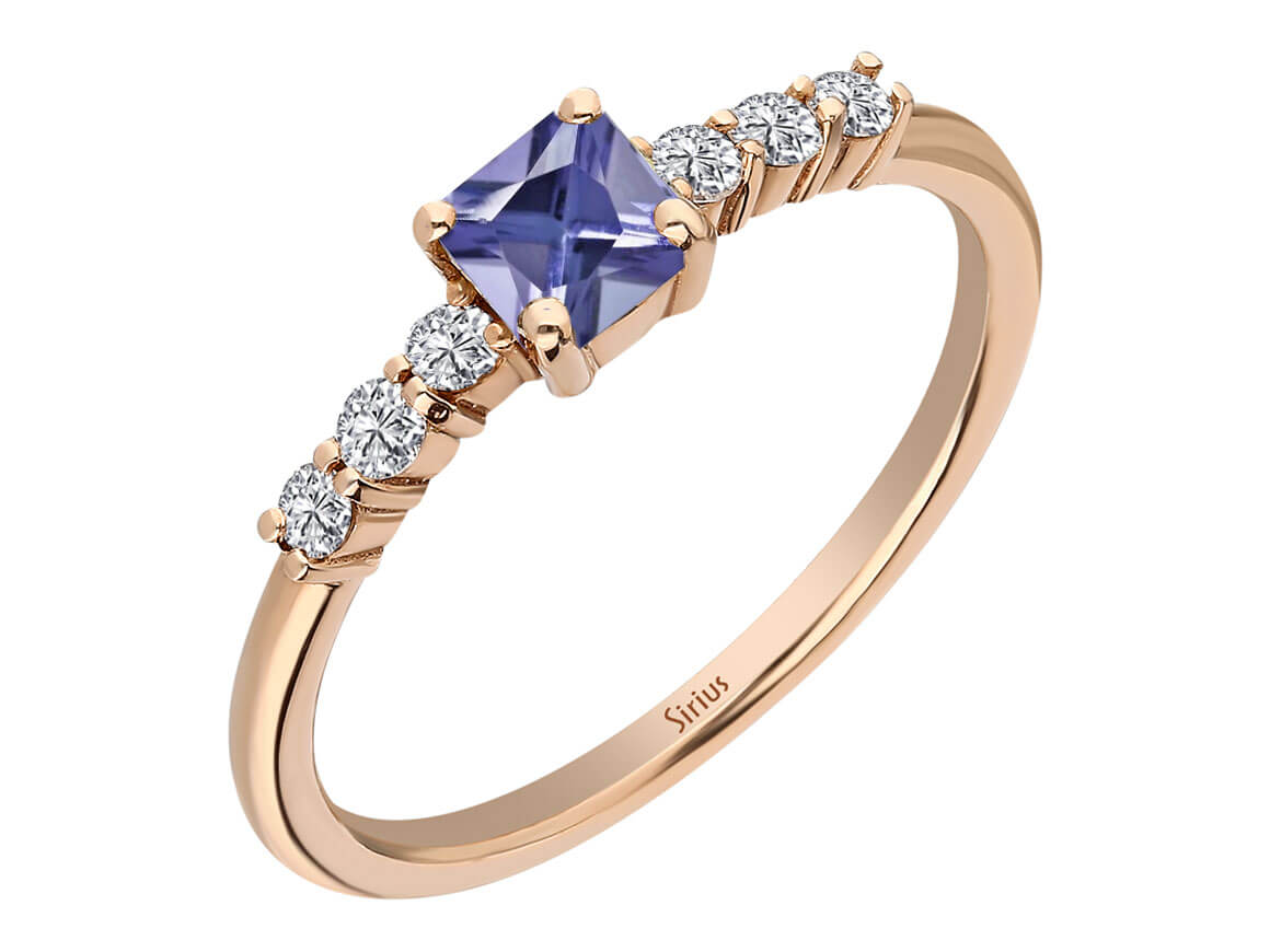 Diamant und Prinzessin AAA Tansanit Ring in 14k Rotgold – handgefertigter Diamantschmuck aus Feingold | Sirius Diamant
