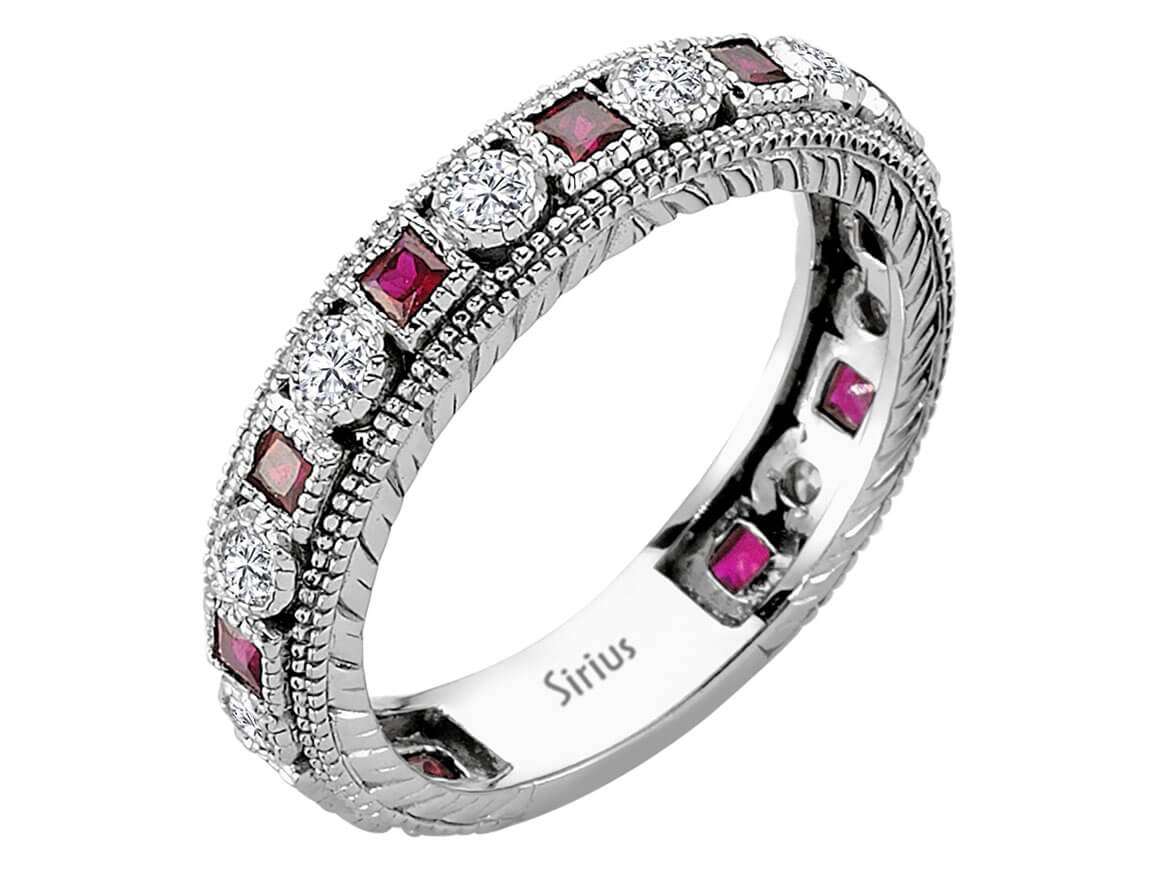 Diamant und Prinzessin Schliff Rubin Rundum Allianz - handgefertigter Diamantschmuck aus Feingold | Sirius Diamant