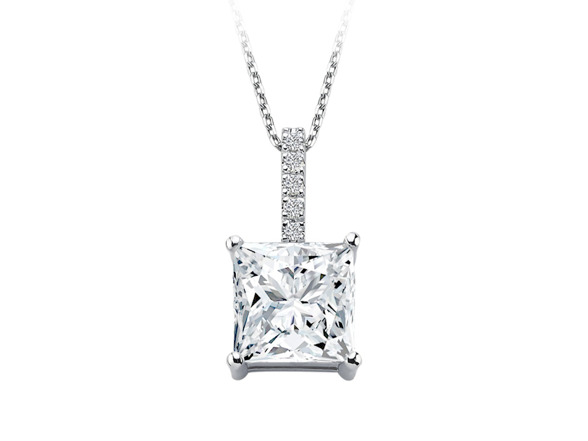 Diamond and radiant-cut white topaz solitaire necklace