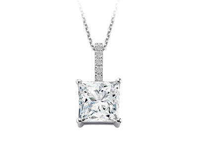 Diamond and radiant-cut white topaz solitaire necklace