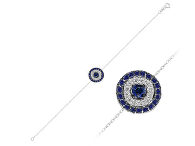 Diamond and sapphire icon bracelet in 14 K white gold