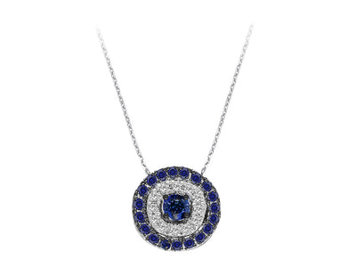 Diamond and sapphire design necklace in 14K white gold