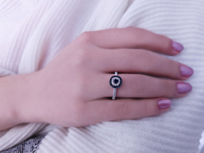 Diamond and sapphire ring in 14k white gold