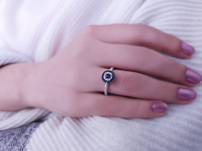 Diamond and sapphire ring in 14k white gold