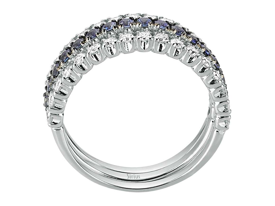 Diamond and sapphire 3 ring alliance in 14 carat white gold