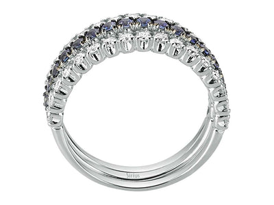 Diamond and sapphire 3 ring alliance in 14 carat white gold