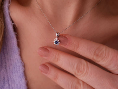 Diamond and sapphire necklace in 14K white gold