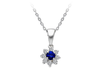 Diamond and sapphire necklace in 14K white gold