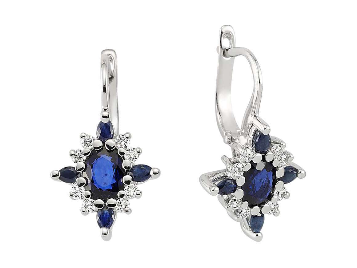 Diamant und Saphir Ohrhänger in 333er 8 Karat Weissgold - handgefertigter Diamantschmuck aus Feingold | Sirius Diamant