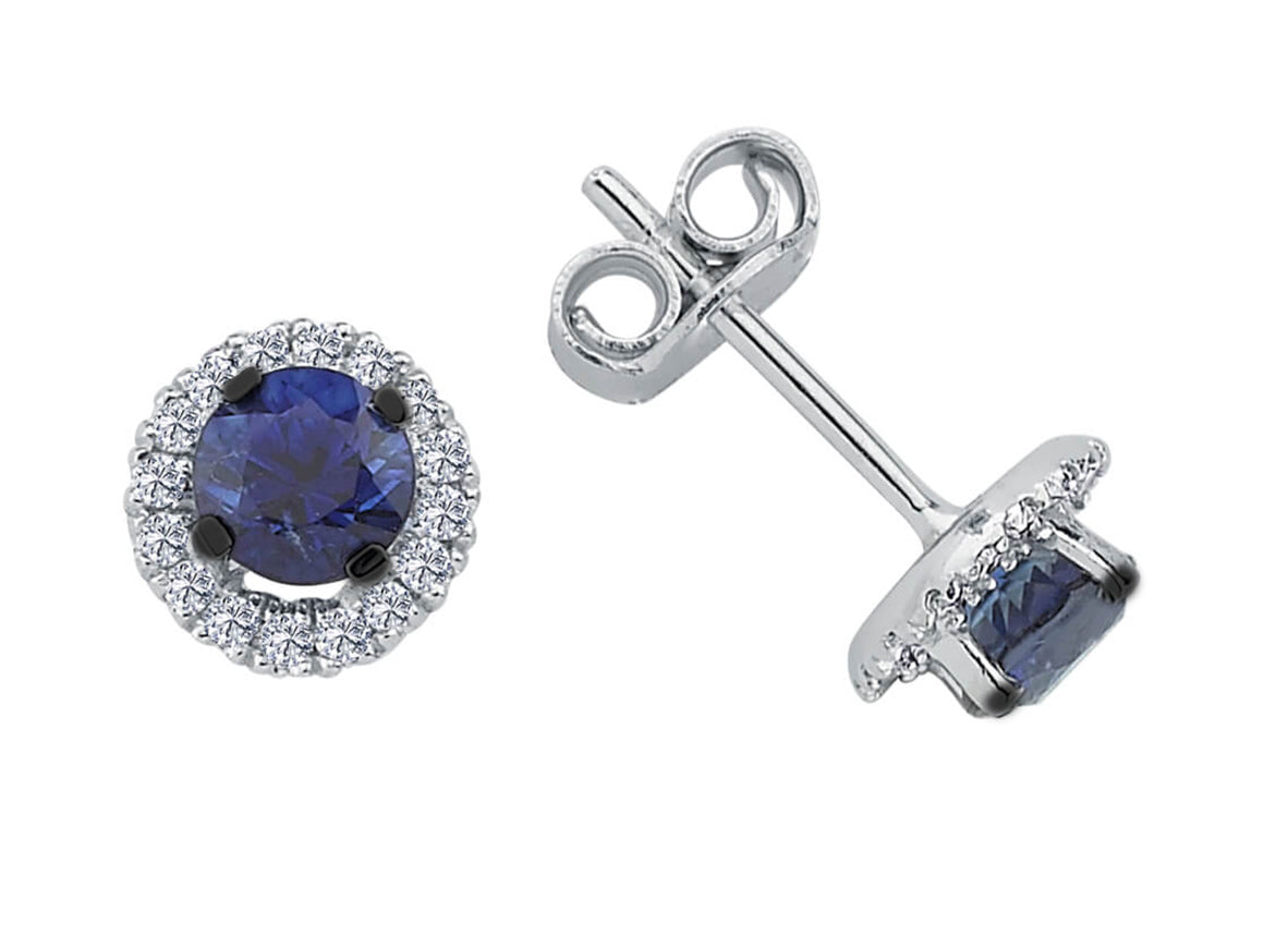 Diamant und Saphir Ohrstecker - handgefertigter Diamantschmuck aus Feingold | Sirius Diamant