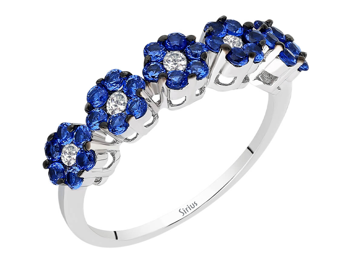 Diamant- und Saphir-Ring mit 5 Steinen - handgefertigter Diamantschmuck aus Feingold | Sirius Diamant
